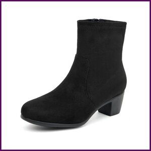 Women's Ankle Boots Stretch Faux Suede Slip-On Zipper Comfy Low Heel